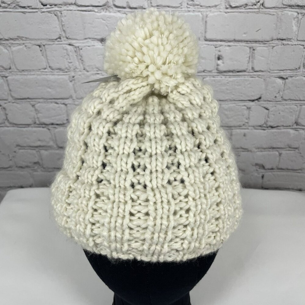 NWD Pistil Ivory Chunky Knit Soft Chenille Inner Band Cozy Bobble Hat Beanie O/S